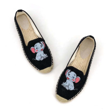 Embroidery Espadrille Black shoes women flats slip-on